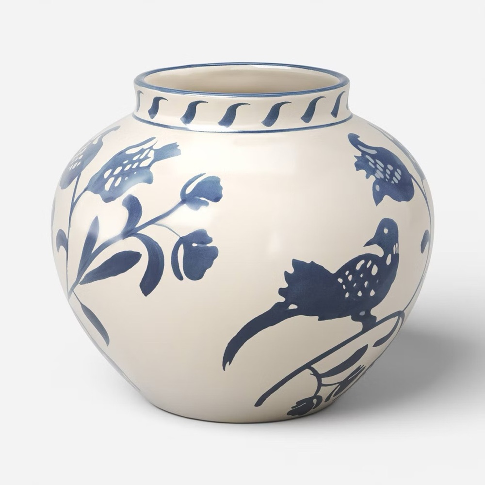 Medium Blue Painted Ceramic Vase - Threshold Spring 2026